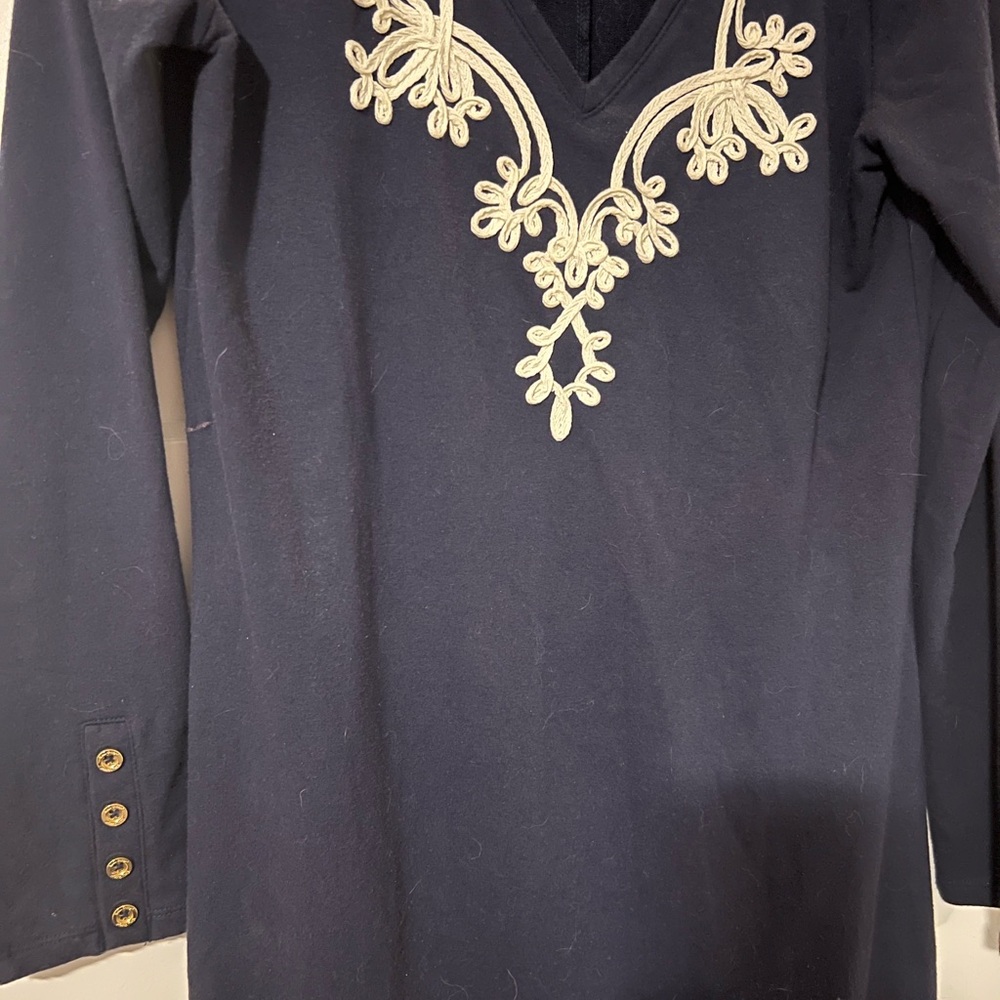 Navy Embroidered V-Neck dress